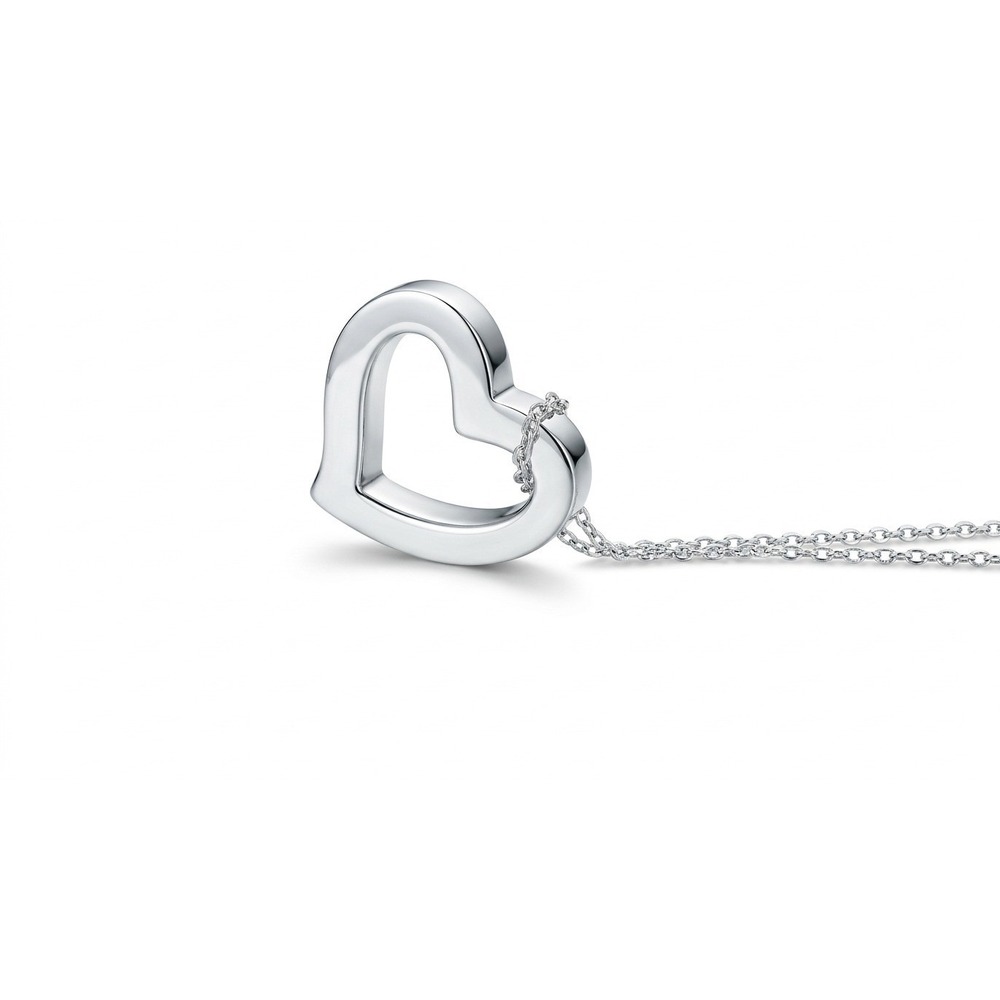 RCI 14K White Gold Open Heart Pendant Necklace Rope Chain‎ Indonesia Hallmarked